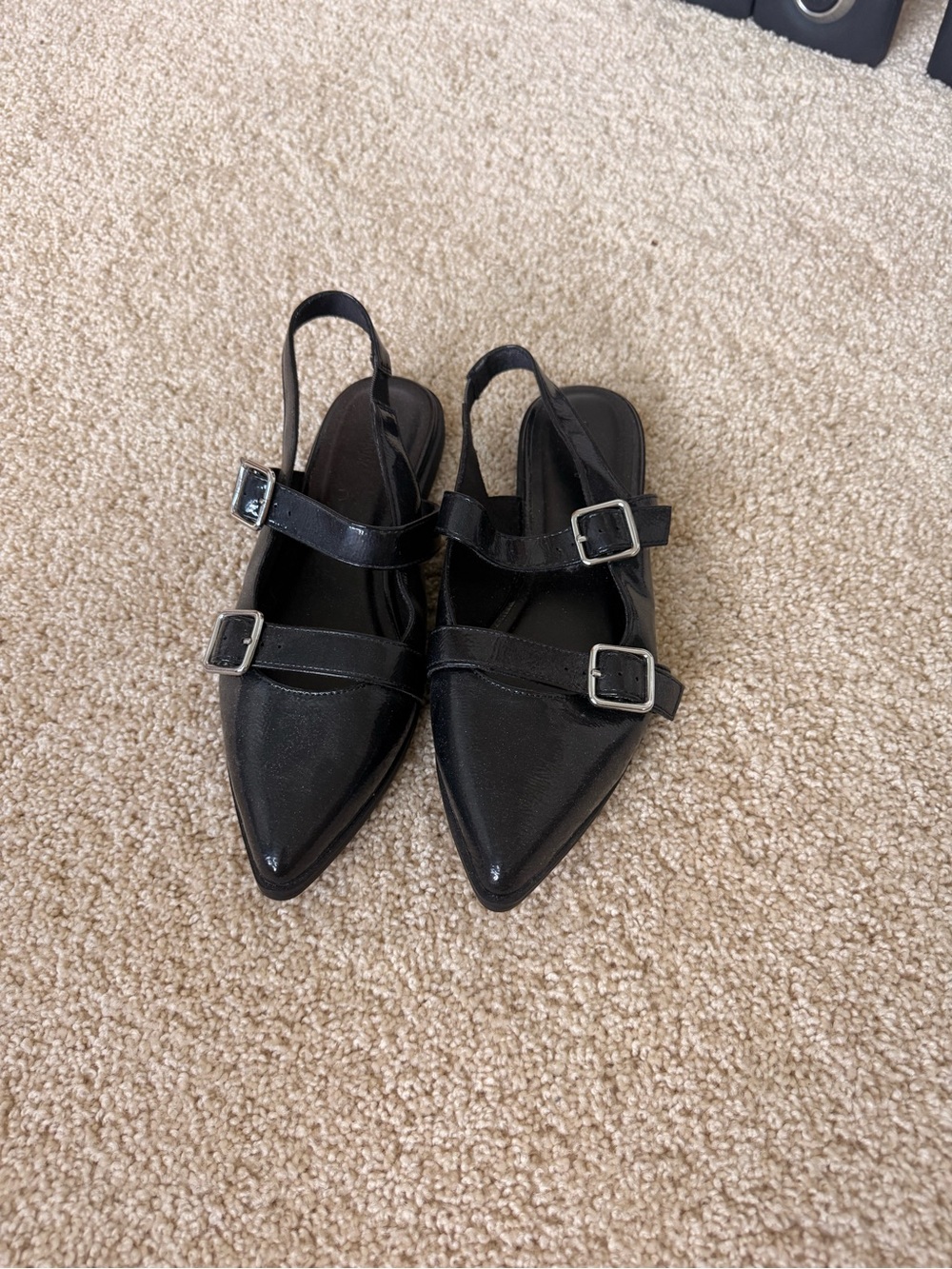 Old Navy Black Pointed Slingback Mules with Dual Buckle Straps